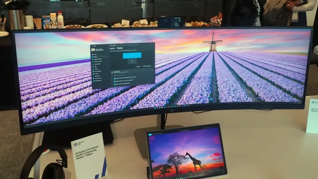 This 49-inch HP ultrawide monitor brings built-in webcam power