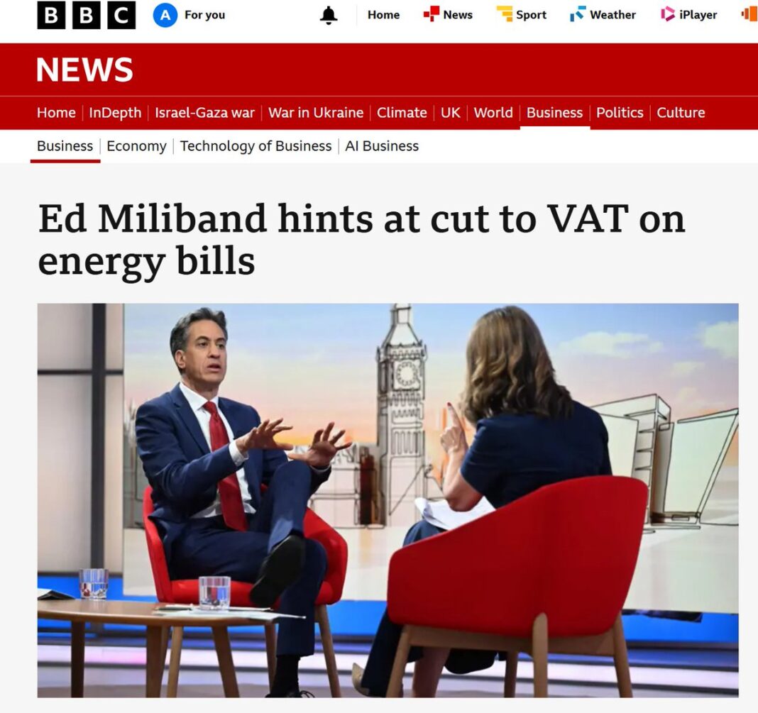Ed Miliband hints at cut to VAT on energy bills