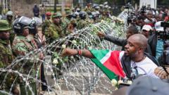 Kenya 25 June protest: Families lay flowers on barbed wire barricade kenya-25-june-protest:-families-lay-flowers-on-barbed-wire-barricade